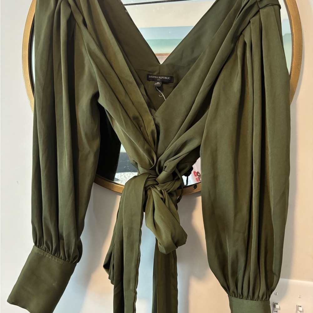 Banana Republic Deep Green Tie-Front Blouse